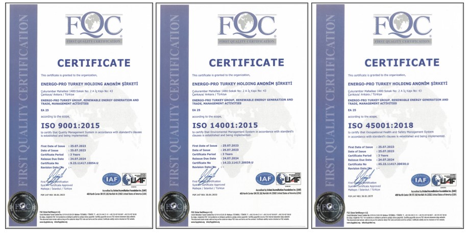 Kalite, Çevre ve İş Güvenliğine verdiğimiz önemin birer nişanesi olan ISO sertifikasyon sürecimiz başarı ile tamamlanmıştır. (28.07.2023)
